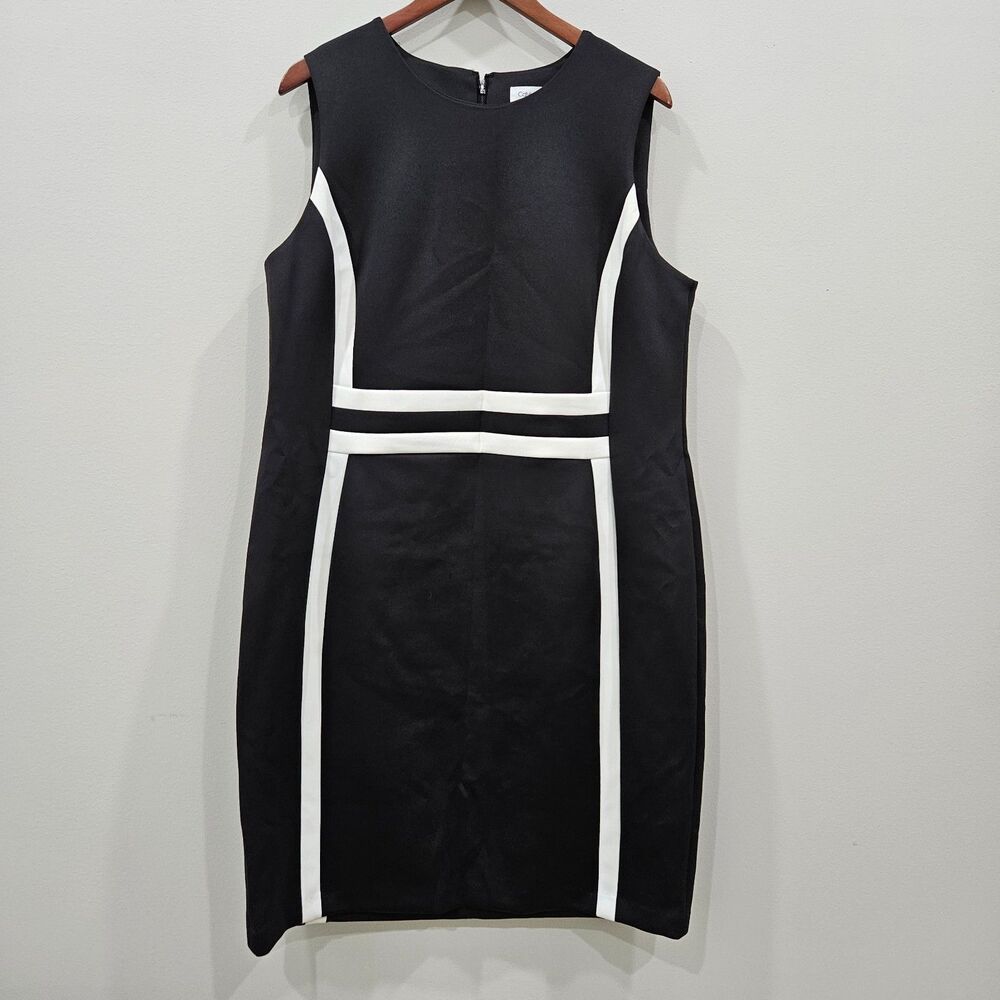 Calvin Klein Womens Scuba Sheath Dress Plus 18W Black White Office Whimsygoth